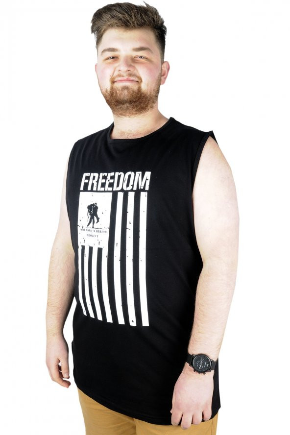 Mode XL Erkek Kolsuz Tshirt Freedom 22122 Siyah