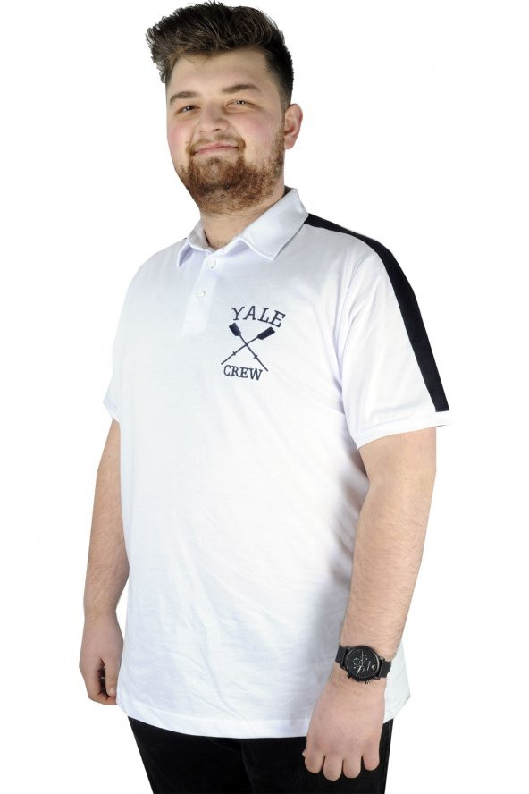 Mode XL Büyük Beden Erkek T shirt Polo Yale Crew 22308 Beyaz