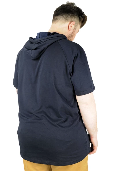 Mode XL Büyük Beden Tshirt Reglan Kapşonlu 22117 Lacivert - Resim 3