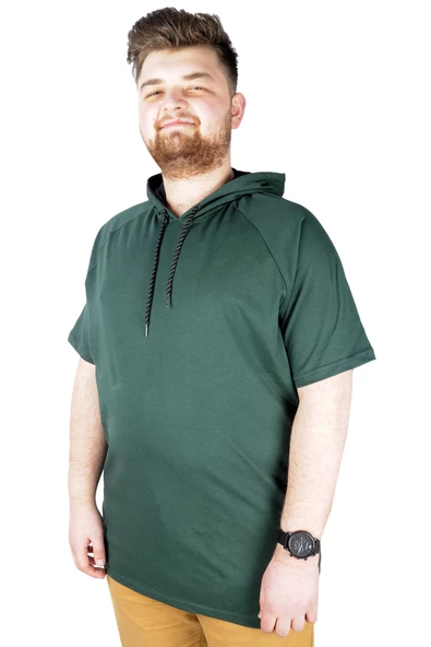 Mode XL Büyük Beden Tshirt Reglan Kapşonlu 22117 Nefti - 4