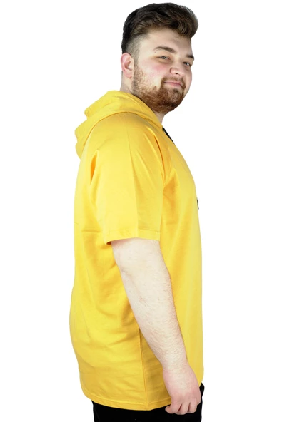 Mode XL Büyük Beden Tshirt Reglan Kapşonlu 22117 Hardal - 2