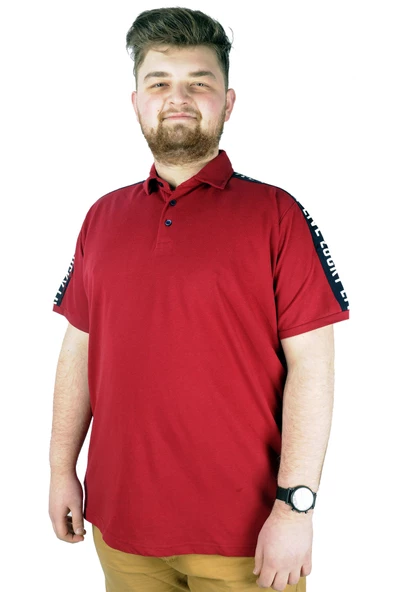 Mode XL Büyük Beden Erkek T shirt Polo Live Lucky 22306 Bordo