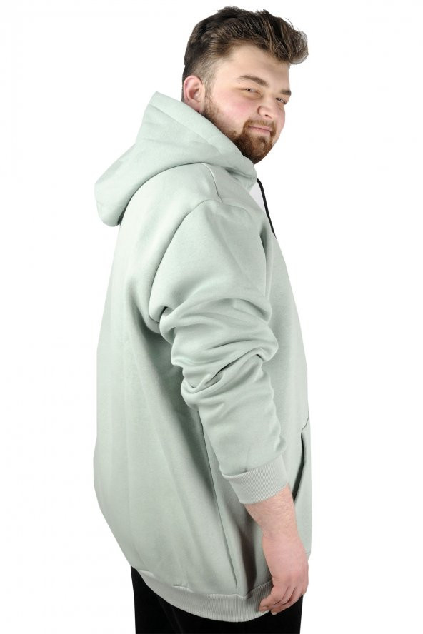Mode XL Erkek Sweatshirt Kapşonlu Pocket Basic 20562 Yeşil - 2