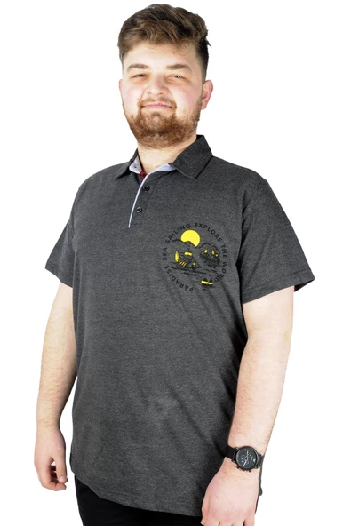 Mode XL Erkek Polo T shirt Explore The World 22313 Antramelanj - 4