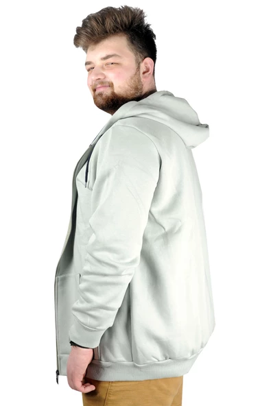 Mode XL Erkek Sweatshirt Kapşonlu Zippered Basic 20543 Yeşil - 6