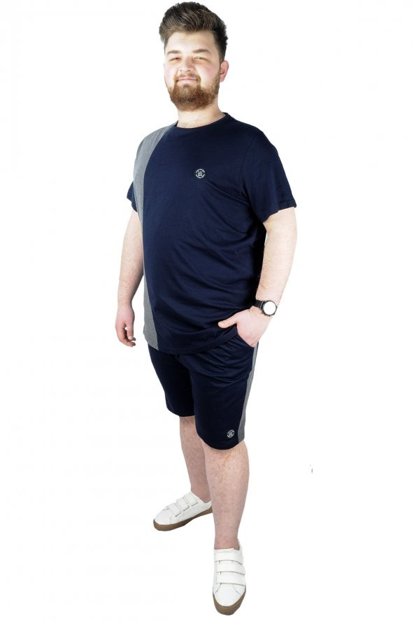 Mode XL Erkek T shirt Parçalı MD08 22134 Lacivert - 2