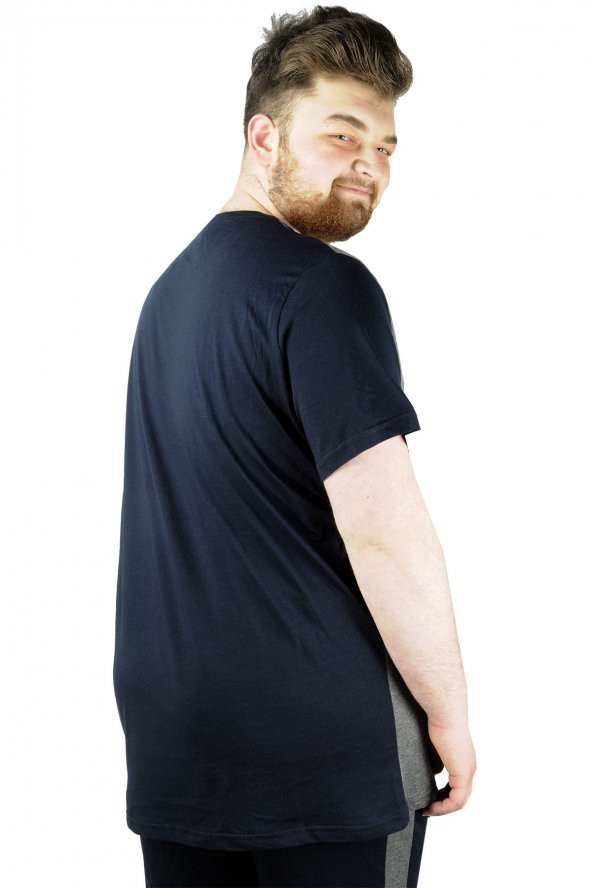 Mode XL Erkek T shirt Parçalı MD08 22134 Lacivert - 4