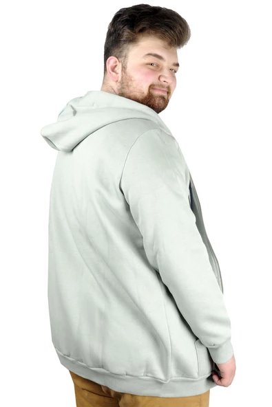 Mode XL Erkek Sweatshirt Kapşonlu Zippered Basic 20543 Yeşil - 5