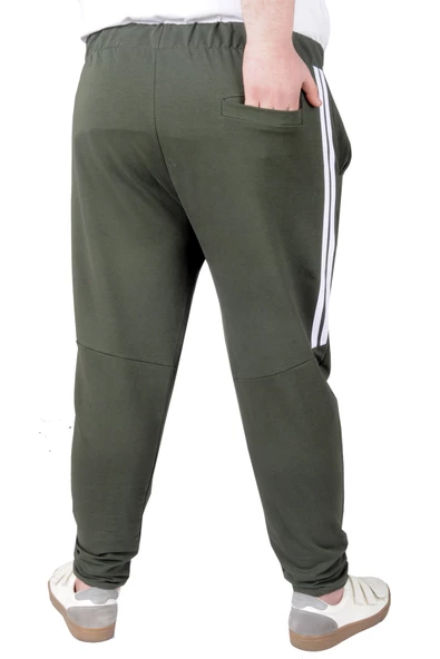 Mode XL Büyük Beden Eşofman Altı DarPaça  Stripe 22509 Haki - Resim 3