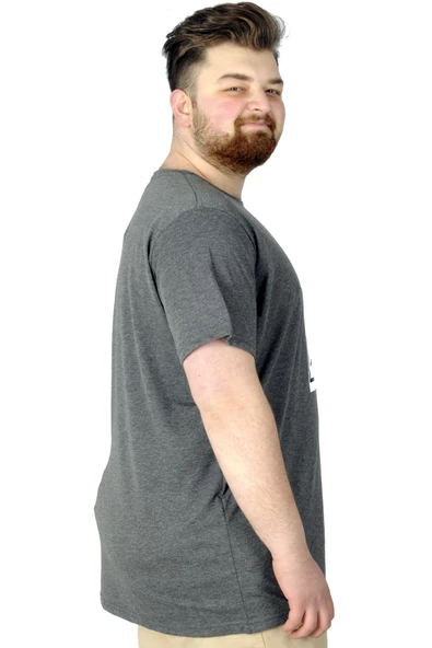 Mode XL Büyük Beden Tshirt Baskılı Flu 22152 Antramelanj - Resim 2