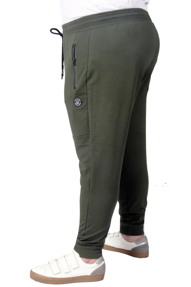 Mode XL Büyük Beden Eşofman Altı DarPaça  Zippered 22501 Haki - Resim 2