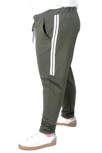 Mode XL Büyük Beden Eşofman Altı DarPaça  Stripe 22509 Haki - Resim 2