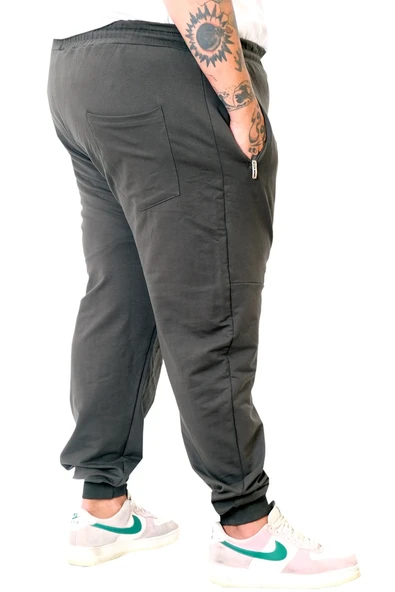 Mode XL Büyük Beden Eşofman Altı DarPaça  Zippered 22501 Haki - Resim 5