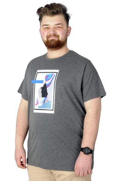 Mode XL Büyük Beden Tshirt Baskılı Flu 22152 Antramelanj ürün görseli 1