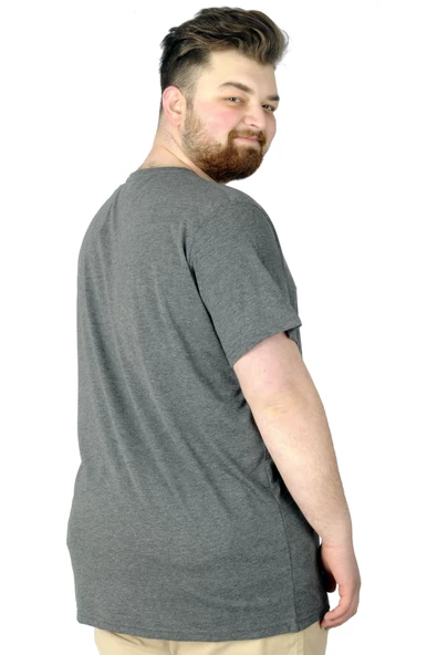 Mode XL Büyük Beden Tshirt Baskılı Flu 22152 Antramelanj - Resim 3