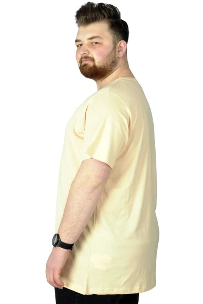 Mode XL Büyük Beden T-Shirt Baskılı Renovate 22157 Bej - 3