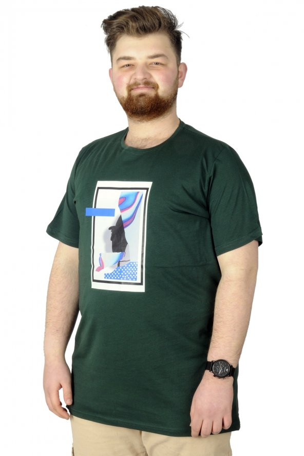 Mode XL Büyük Beden Tshirt Baskılı Flu 22152 Nefti