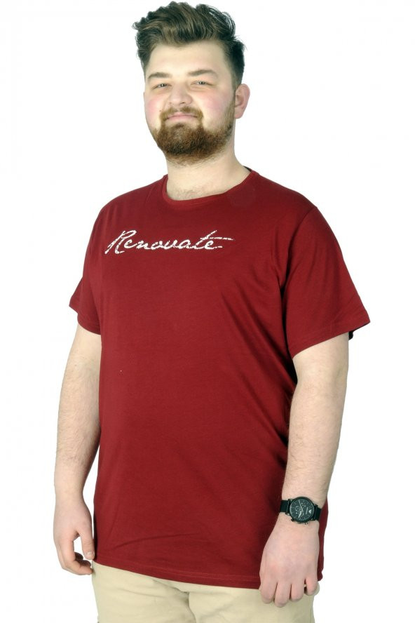 Mode XL Büyük Beden T-Shirt Baskılı Renovate 22157 Bordo