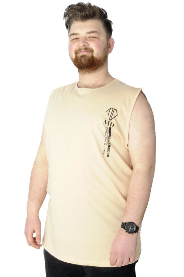 Mode XL Büyük Beden T-Shirt Kolsuz Choose Mode 22160 Bej