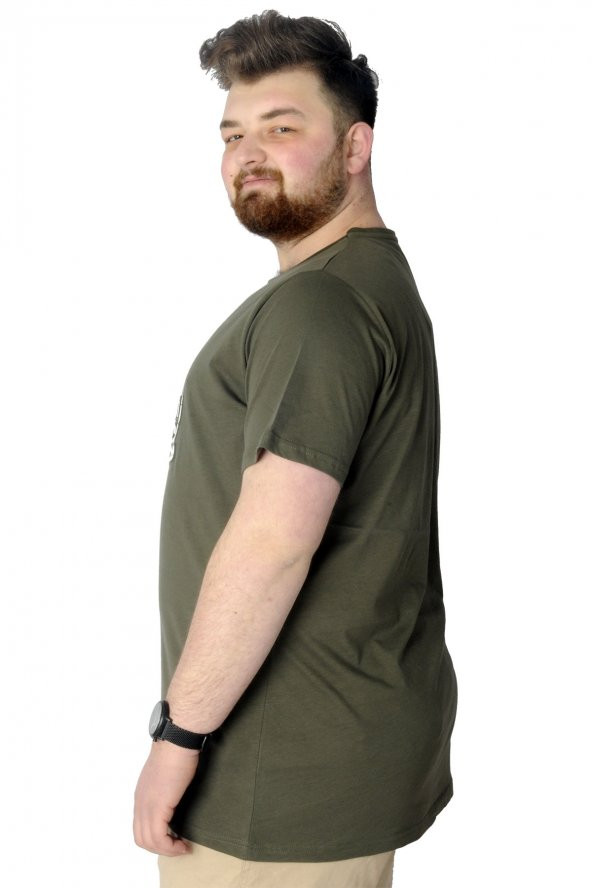 Mode XL Büyük Beden T-Shirt Baskılı Powerfull 22155 Haki - Resim 2