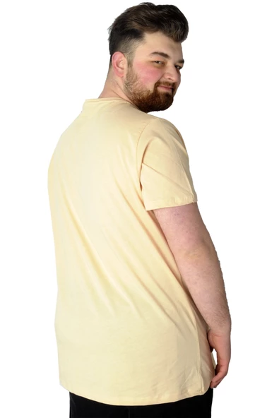 Mode XL Büyük Beden T-Shirt Baskılı Powerfull 22155 Bej - Resim 3