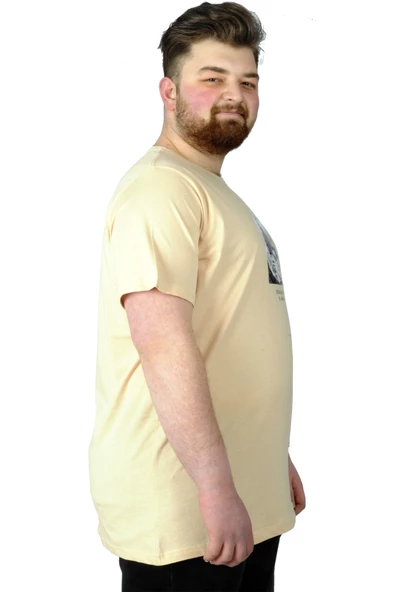 Mode XL Büyük Beden Tshirt Baskılı Wailing 22153 Bej - 2