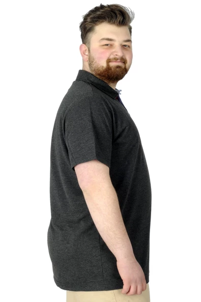 Mode XL Büyük Beden T-Shirt Polo 3 Crown 22331 Antrasit - Resim 2