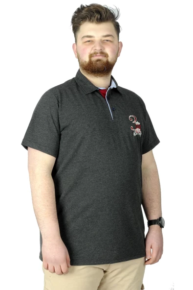 Mode XL Büyük Beden T-Shirt Polo 3 Crown 22331 Antrasit - Resim 3