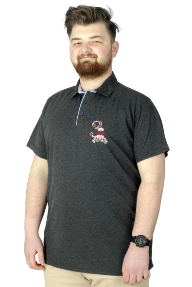 Mode XL Büyük Beden T-Shirt Polo 3 Crown 22331 Antrasit ürün görseli