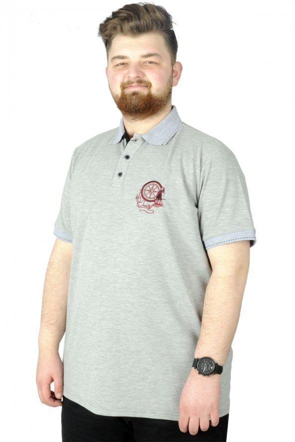 Mode XL Büyük Beden T-Shirt Polo Sea 22322 Grimelanj