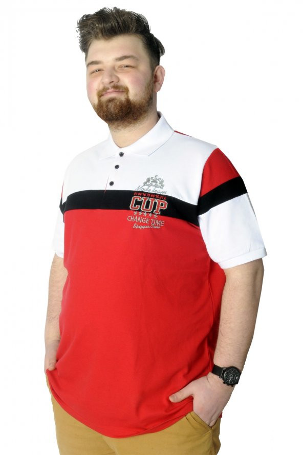 Mode XL Büyük Beden T-Shirt Polo Parçalı Cup 22324 Kırmızı