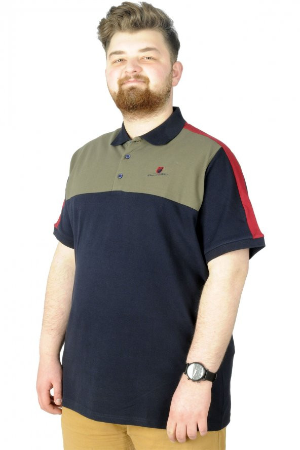 Mode XL Büyük Beden T-Shirt Polo MD 22333 Lacivert