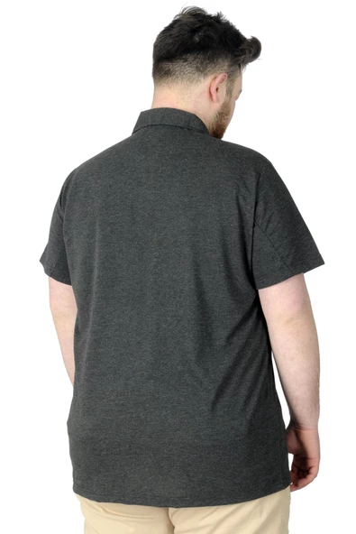 Mode XL Büyük Beden T-Shirt Polo 3 Crown 22331 Antrasit - Resim 4