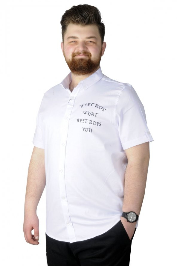 Mode XL Büyük Beden Gömlek Baskılı Bestroy 22364 Beyaz