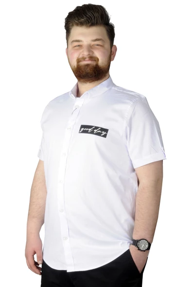 Mode XL Büyük Beden Gömlek Baskılı God Day 22366 Beyaz ürün görseli 1