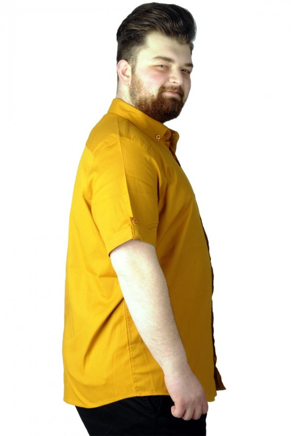 Mode XL Büyük Beden Gömlek Baskılı City 22367 Hardal - 4
