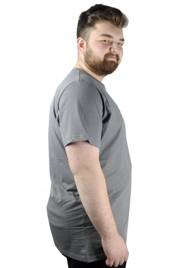 Mode XL Erkek T shirt Bis Yaka Smile 22107 Füme - 2