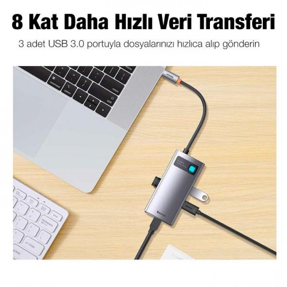 Baseus Type-C Çoklayıcı Dönüştürücü 4in1 100W Type-C HUB RJ45 USB 3.0 Type-C Ethernet Dönüştürücü Hub - 6