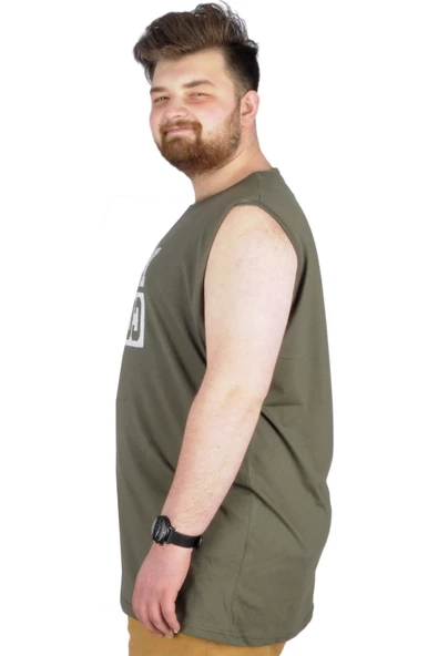 Mode XL Büyük Beden Atlet Baskılı Look Cool 22165 Haki - 2