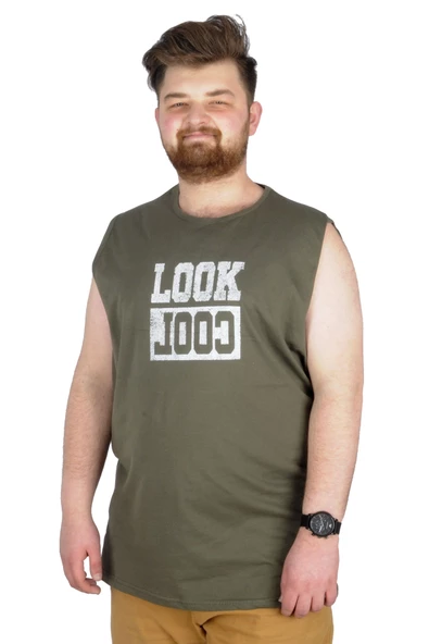 Mode XL Büyük Beden Atlet Baskılı Look Cool 22165 Haki