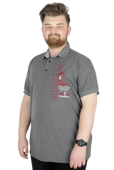 Mode XL Büyük Beden T-Shirt Polo Surfing 22328 Antramelanj ürün görseli