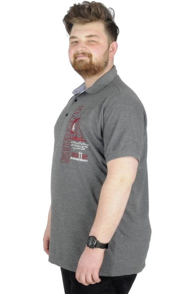 Mode XL Büyük Beden T-Shirt Polo Surfing 22328 Antramelanj - Resim 2