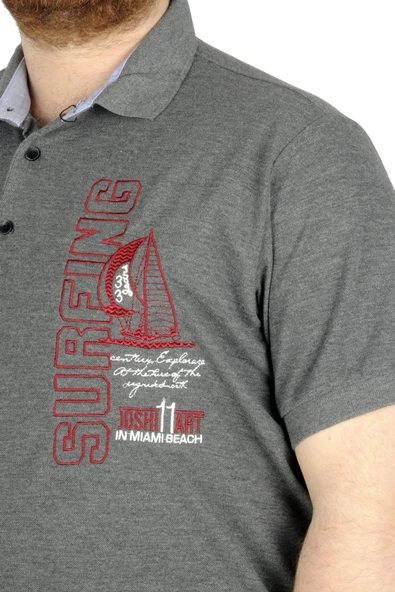 Mode XL Büyük Beden T-Shirt Polo Surfing 22328 Antramelanj - Resim 3