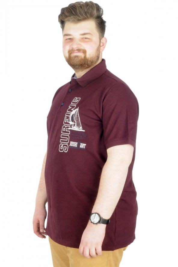 Mode XL Büyük Beden T-Shirt Polo Surfing 22328 Mürdüm - 4
