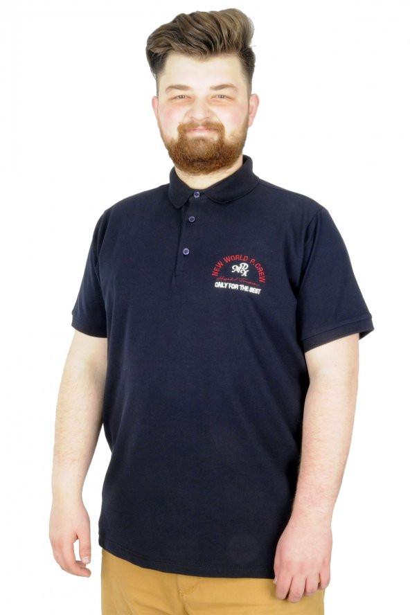 Mode XL Büyük Beden T-Shirt Polo New World 22339 Lacivert ürün görseli