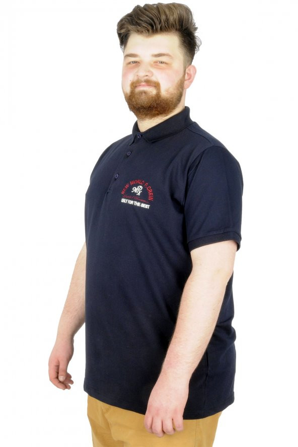 Mode XL Büyük Beden T-Shirt Polo New World 22339 Lacivert - Resim 2