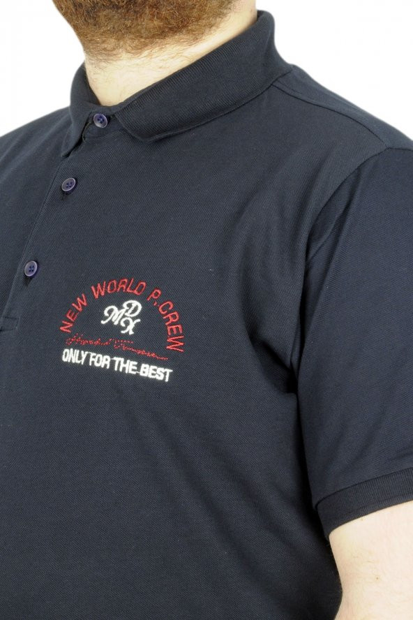 Mode XL Büyük Beden T-Shirt Polo New World 22339 Lacivert - Resim 3