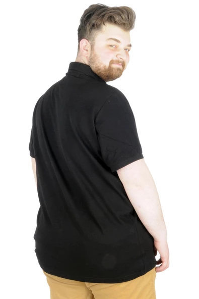 Mode XL Büyük Beden T-Shirt Polo New World 22339 Siyah - Resim 2