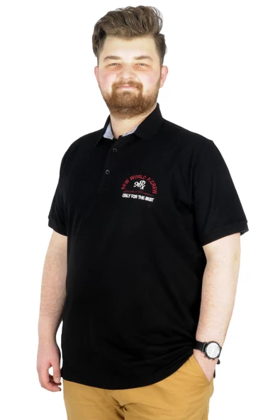 Mode XL Büyük Beden T-Shirt Polo New World 22339 Siyah ürün görseli