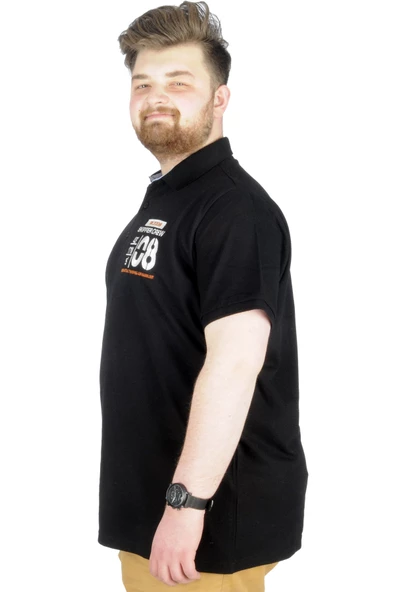 Mode XL Büyük Beden T-Shirt Polo Skipper Crew 22341 Siyah - Resim 2